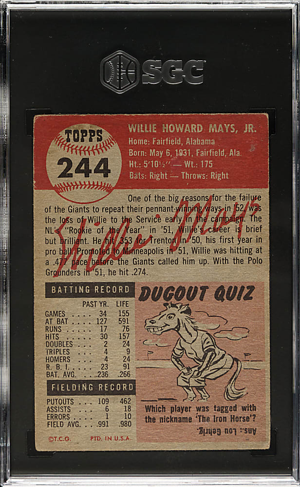 1953 Topps #244 Willie Mays SGC VG 3