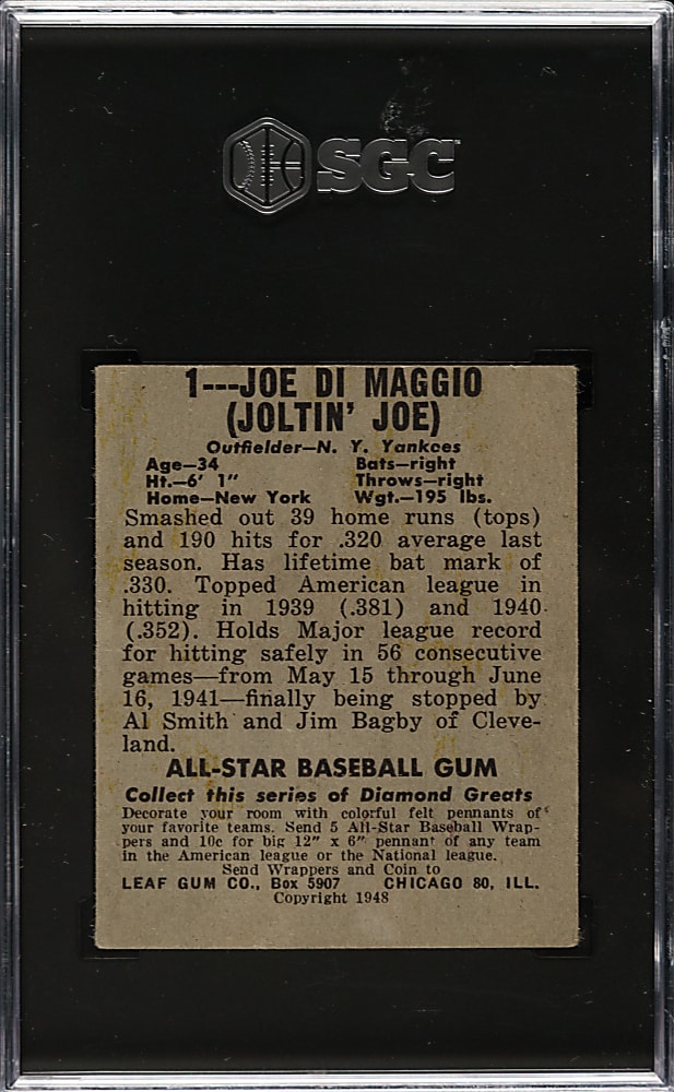 1948-1949 Leaf #1 Joe DiMaggio SGC VG/EX 4