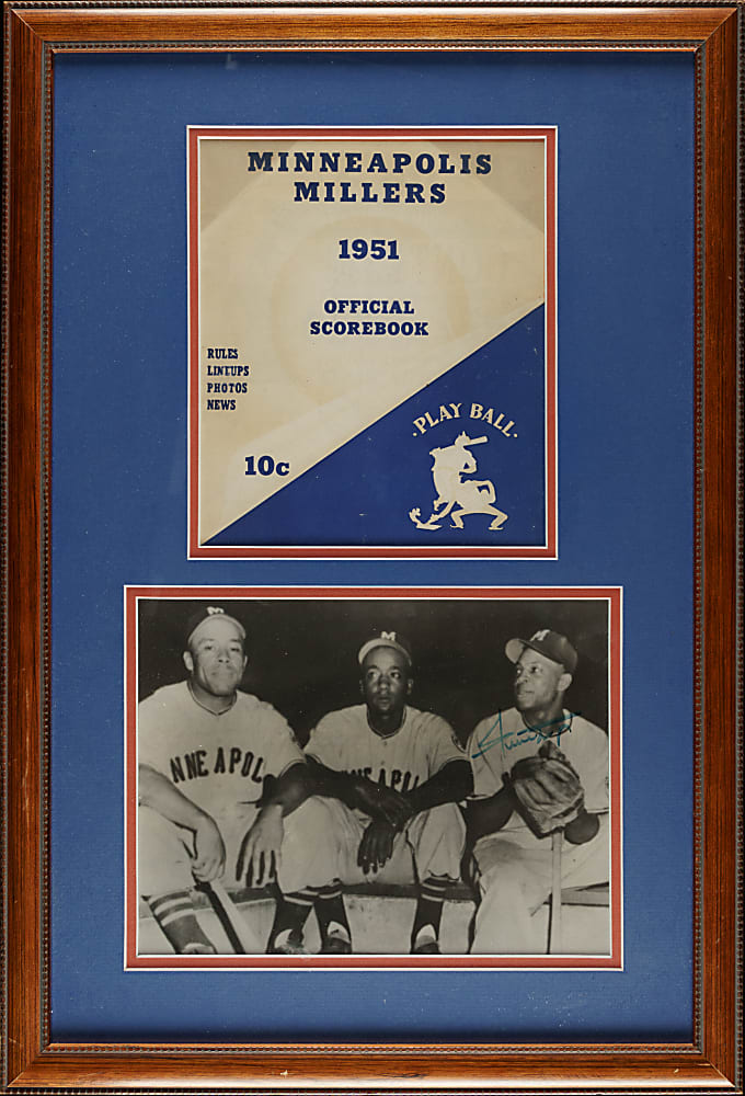 1951 Minneapolis Millers Program and Willie Mays Signed Photograph in Framed Display - Beckett
