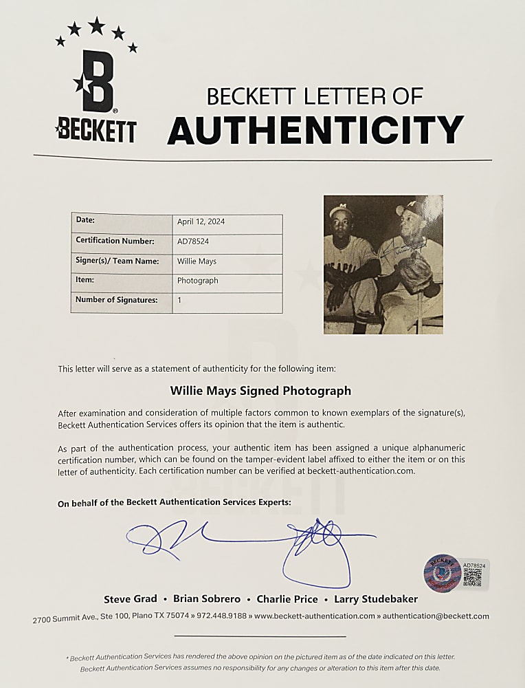 1951 Minneapolis Millers Program and Willie Mays Signed Photograph in Framed Display - Beckett