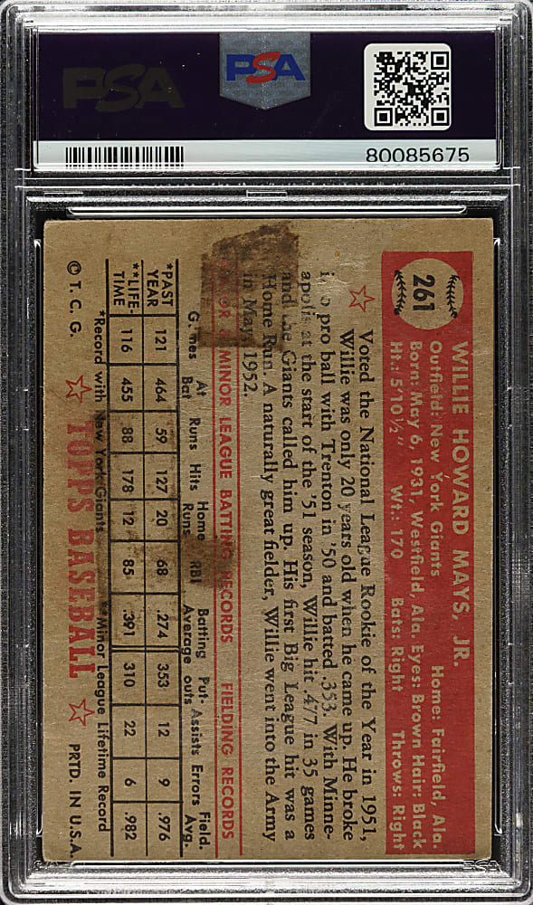Signed 1952 Topps #261 Willie Mays PSA POOR 1 with GEM MINT 10 Signature