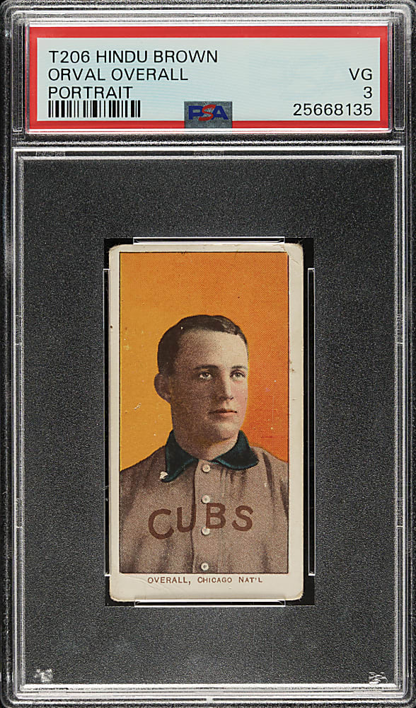 1909-1911 T206 White Border Orval Overall Portrait PSA VG 3 - Brown Hindu Back - 1 of 2 - Highest Graded!