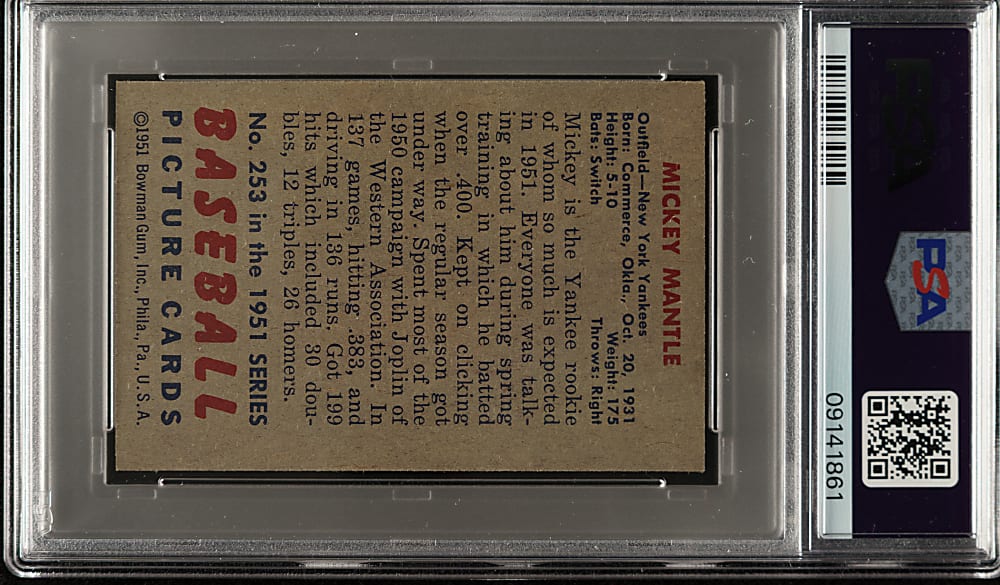 1951 Bowman #253 Mickey Mantle Rookie PSA NM 7