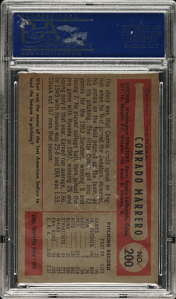1954 Bowman #200 Conrado Marrero PSA MINT 9