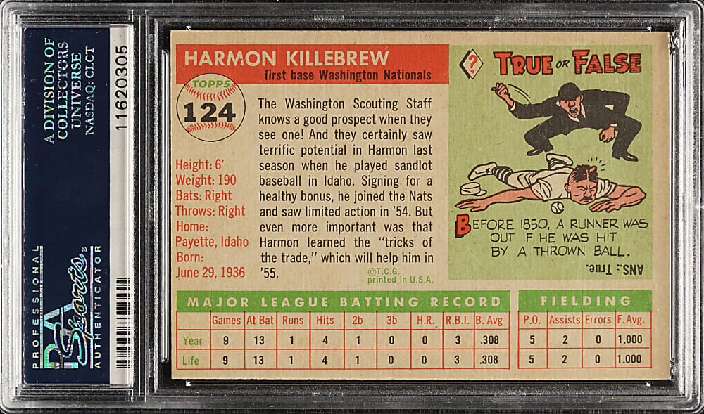 1955 Topps #124 Harmon Killebrew Rookie PSA NM-MT 8