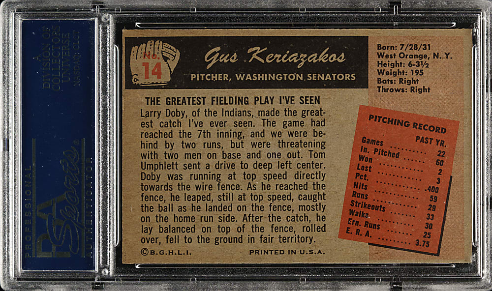 1955 Bowman #14 Gus Keriazakos PSA MINT 9