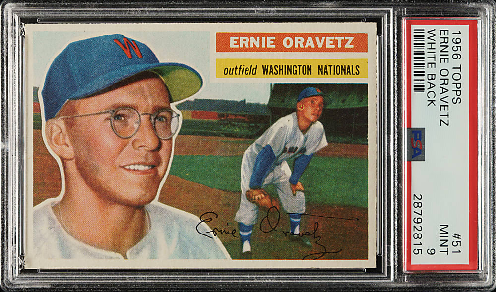 1956 Topps #51 Ernie Oravetz White Back PSA MINT 9 - Highest Graded!