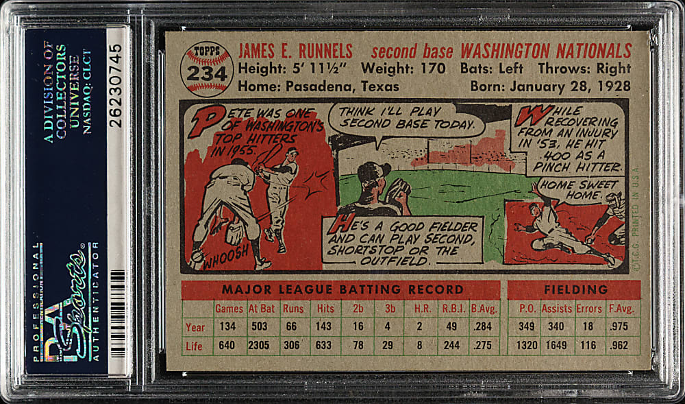 1956 Topps #234 Pete Runnels PSA MINT 9