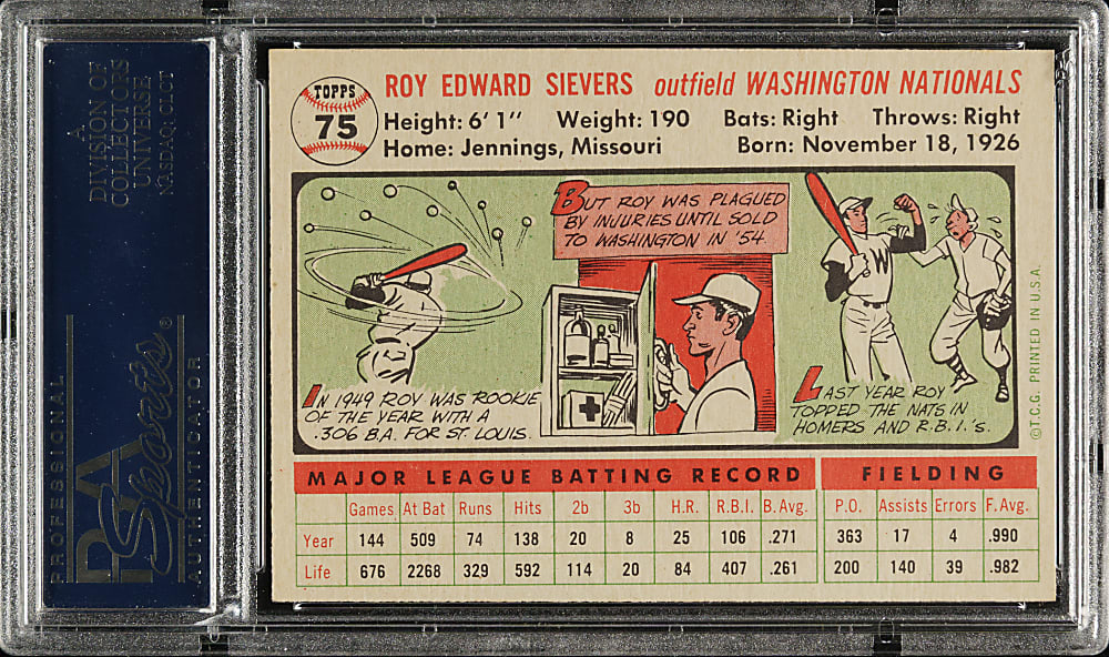 1956 Topps #75 Roy Sievers White Back PSA MINT 9