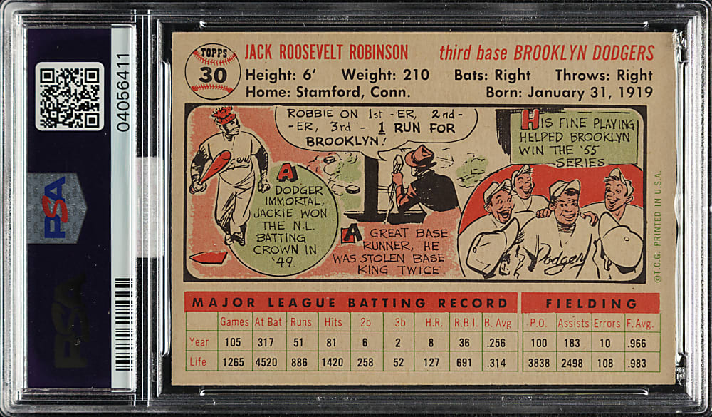 1956 Topps #30 Jackie Robinson White Back PSA NM-MT 8 (MBA Silver Diamond)