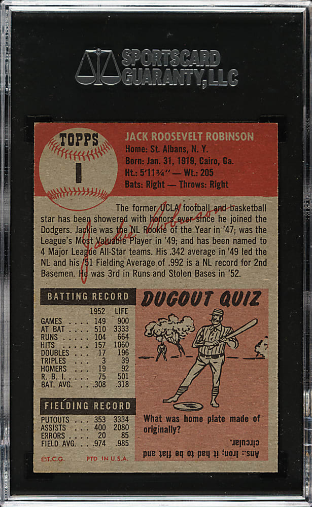 1953 Topps #1 Jackie Robinson SGC NM/MT 8