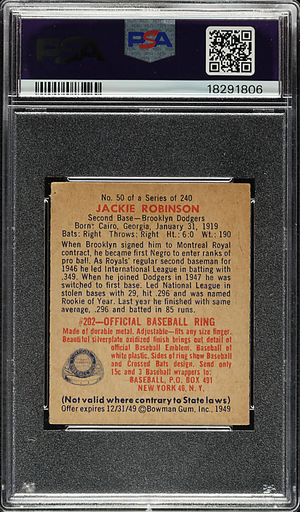 1949 Bowman #50 Jackie Robinson PSA EX-MT 6