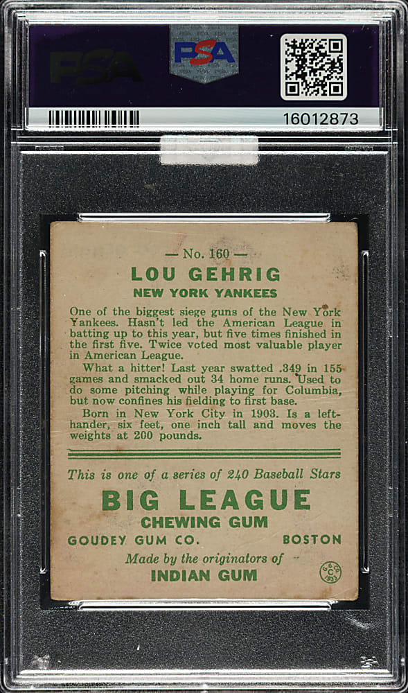 1933 R319 Goudey #160 Lou Gehrig PSA FAIR 1.5 (MBA Silver Diamond)