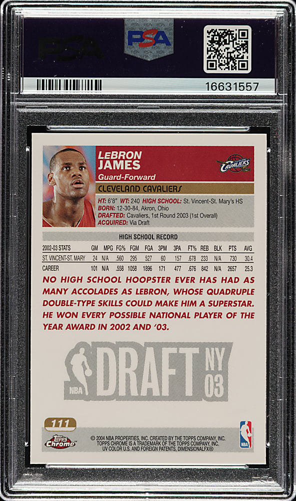 2003-2004 Topps Chrome Basketball #111 LeBron James Rookie PSA GEM MINT 10
