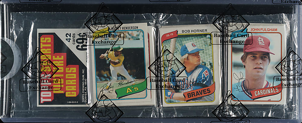 1980 Topps Unopened Rack Pack - Rickey Henderson Rookie on Top - BBCE