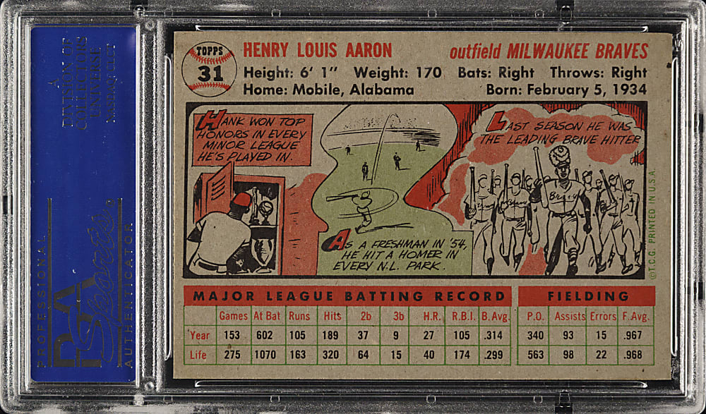 1956 Topps #31 Hank Aaron Gray Back PSA EX-MT 6
