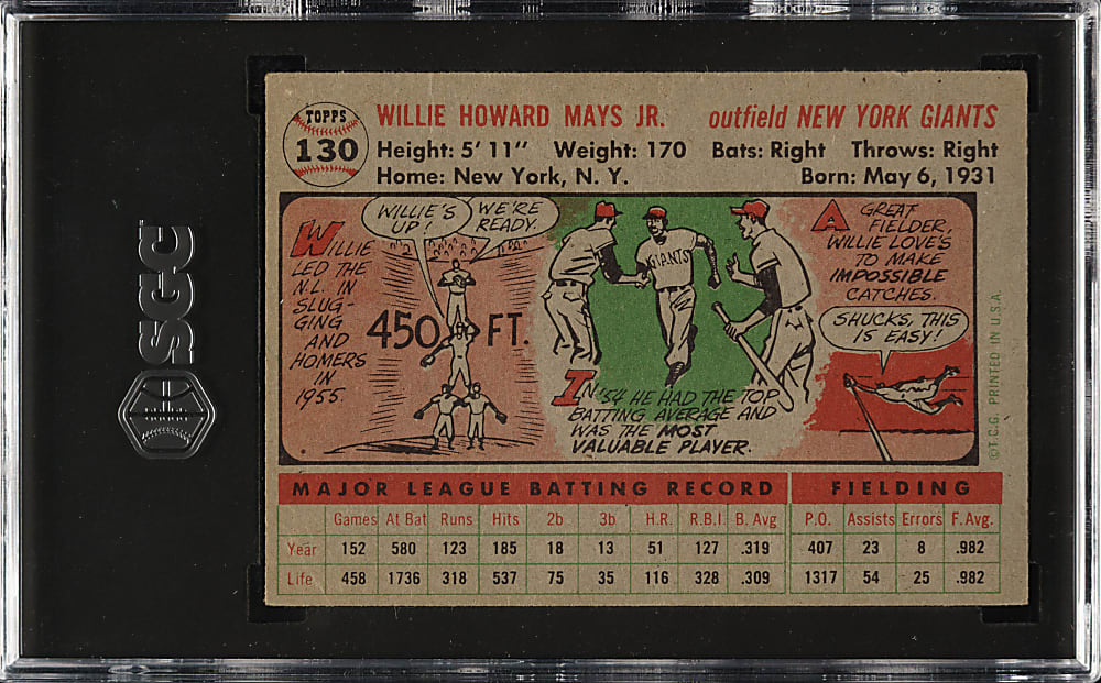 1956 Topps #130 Willie Mays Gray Back SGC VG/EX 4