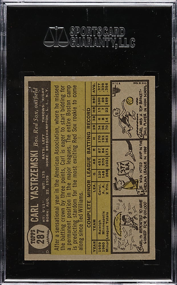 1961 Topps #287 Carl Yastrzemski SGC NM/MT 88