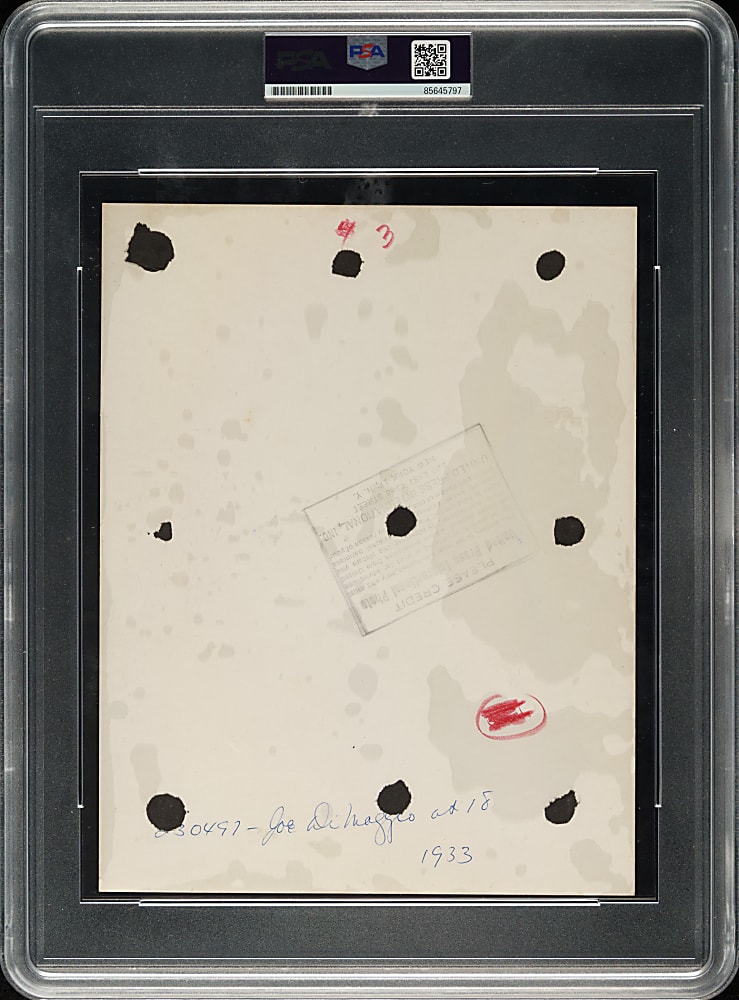 Circa 1958-1962 Joe DiMaggio in 1933 United Press International Photograph PSA/DNA Type IV - Image Used for 1935 Pebble Beach Clothiers Postcard