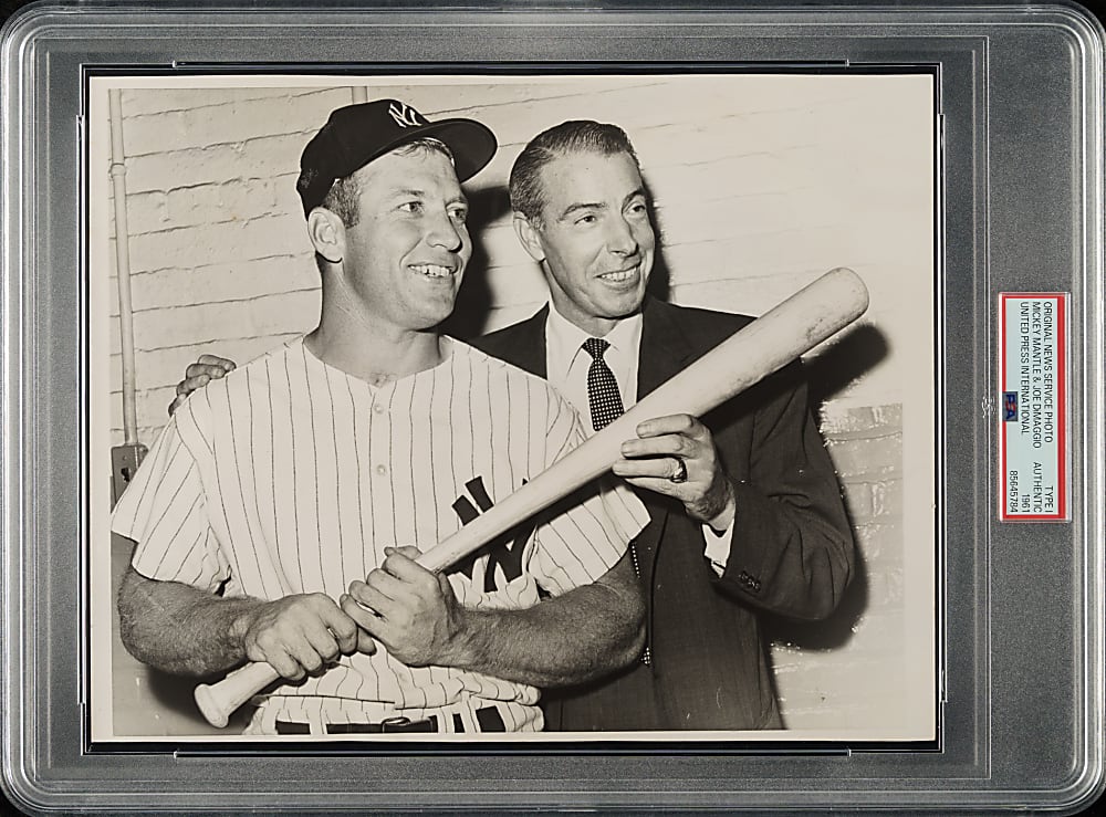 1961 Mickey Mantle and Joe DiMaggio Original United Press International Photograph PSA/DNA Type I