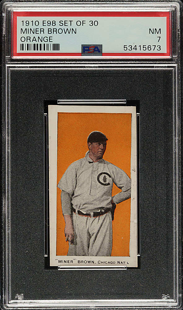 1910 E98 Anonymous "Set of 30" Mordecai Brown PSA NM 7 - Orange Background