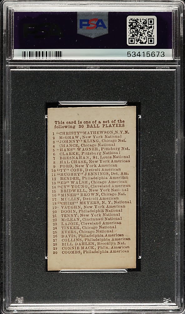 1910 E98 Anonymous "Set of 30" Mordecai Brown PSA NM 7 - Orange Background