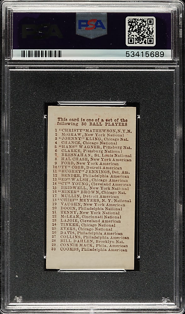 1910 E98 Anonymous "Set of 30" Larry McLean PSA MINT 9 - Red Background - Highest Graded!