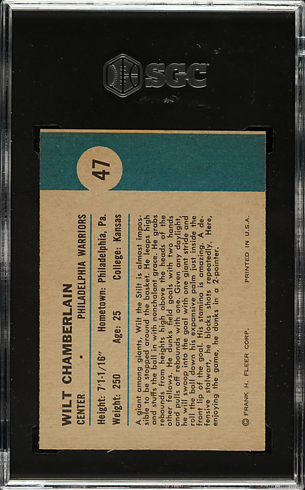 1961-1962 Fleer Basketball #47 Wilt Chamberlain In Action SGC NM 7