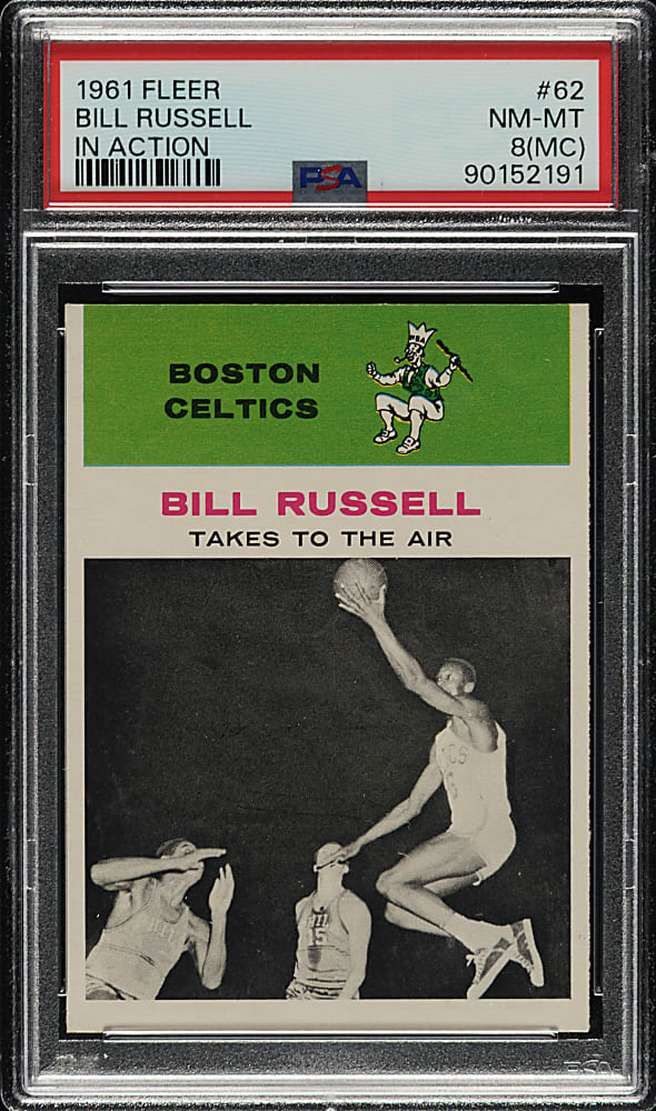 1961-1962 Fleer Basketball #62 Bill Russell In Action PSA NM-MT 8 (MC)
