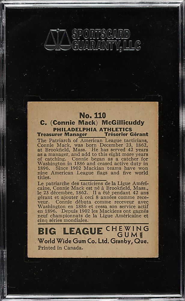 1936 V355 World Wide Gum #110 Connie Mack SGC EX 60