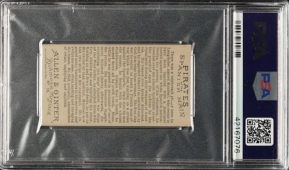1888 N19 Allen & Ginter "Pirates of the Spanish Main" #19 Montbar PSA NM 7 - Highest Graded!