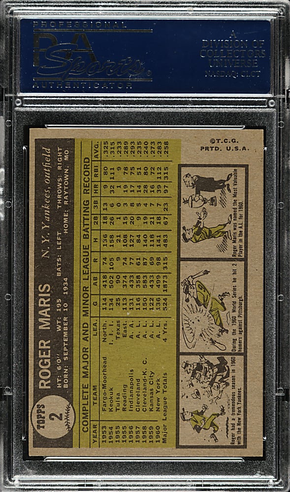1961 Topps #2 Roger Maris PSA NM 7