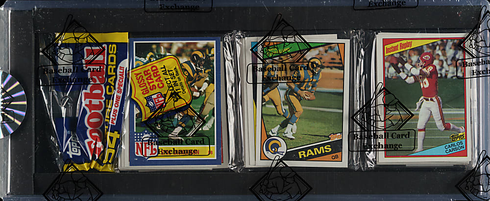 1984 Topps Football Unopened Rack Pack - Eric Dickerson Glossy NFL Stars Rookie on Top and Marcus Allen and Dwight Clark on Back - BBCE