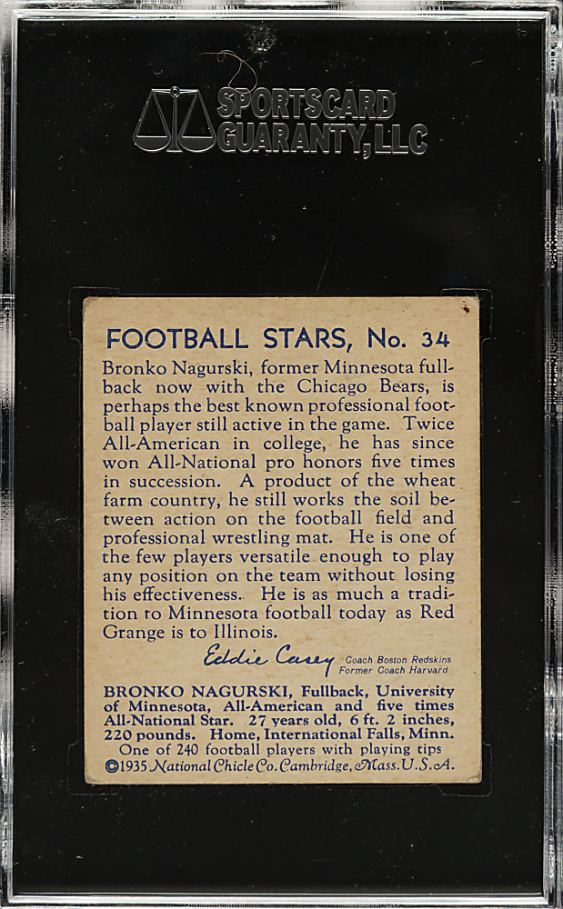 1935 R331 National Chicle Football #34 Bronko Nagurski Rookie SGC EX+ 5.5