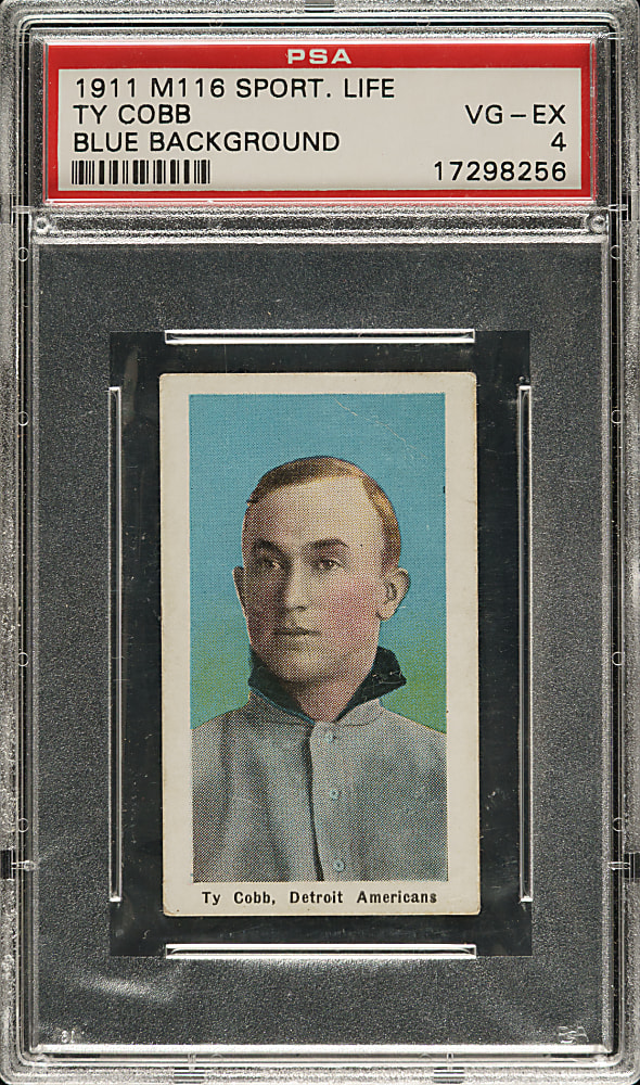 1910-1911 M116 Sporting Life Ty Cobb Blue Background PSA VG-EX 4