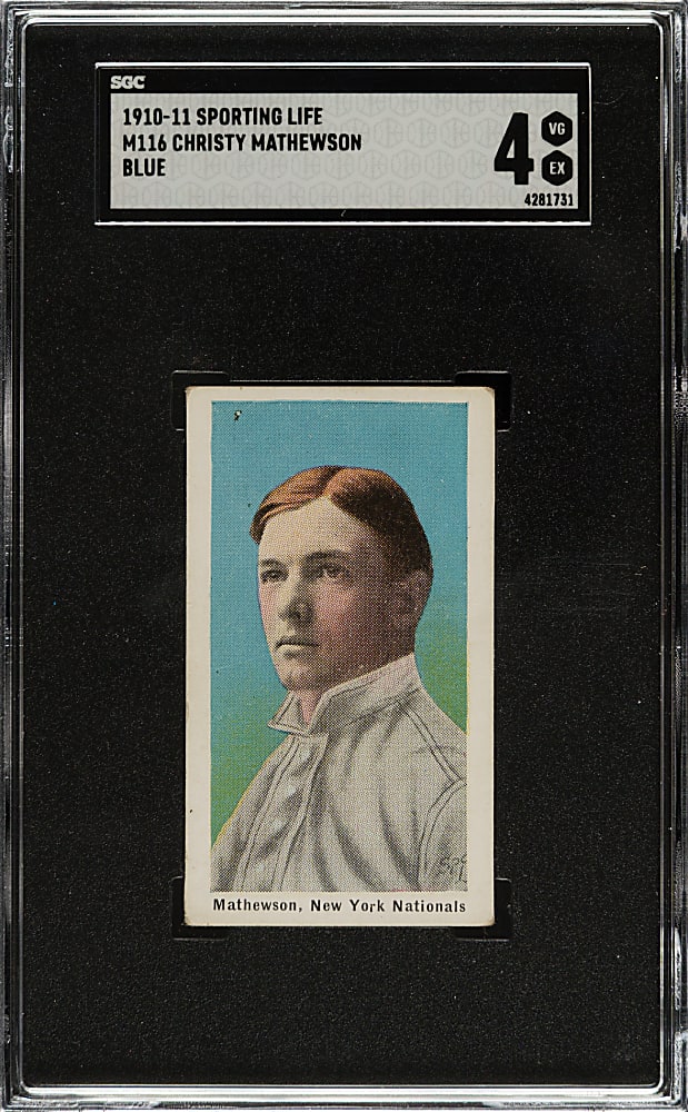 1910-1911 M116 Sporting Life Christy Mathewson Blue Background SGC VG/EX 4