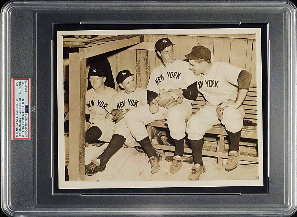 1941 New York Yankees Dugout with Joe DiMaggio Original Associated Press News Service Photograph PSA/DNA Type I