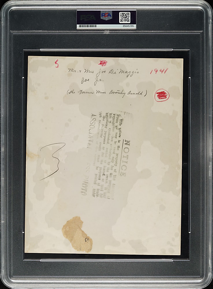 Circa 1941 Joe DiMaggio Original Associated Press News Service Photograph PSA/DNA Type I