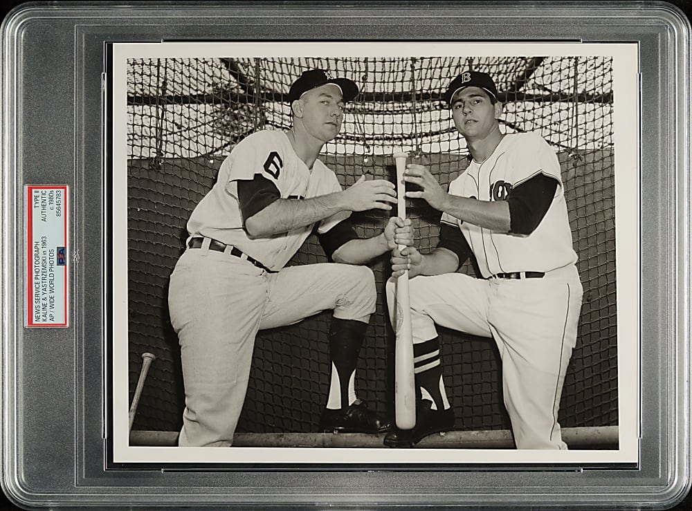 Circa 1980s Al Kaline and Carl Yastrzemski Wide World Photos News Service Photograph PSA/DNA Type II