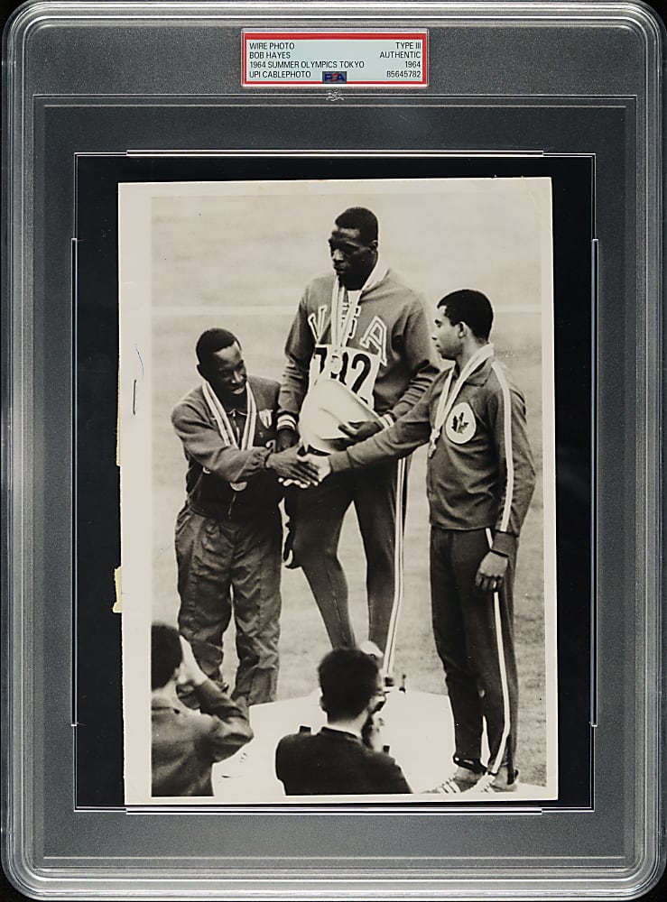 1964 Bob Hayes Summer Olympics Tokyo UPI Cablephoto Wire Photograph PSA/DNA Type III