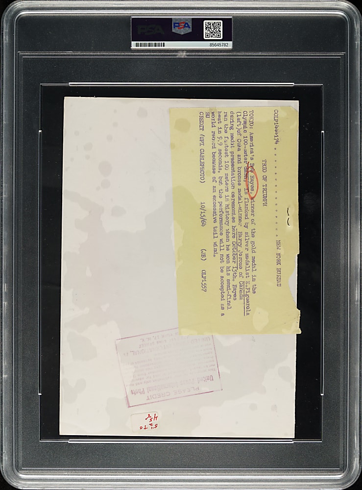 1964 Bob Hayes Summer Olympics Tokyo UPI Cablephoto Wire Photograph PSA/DNA Type III