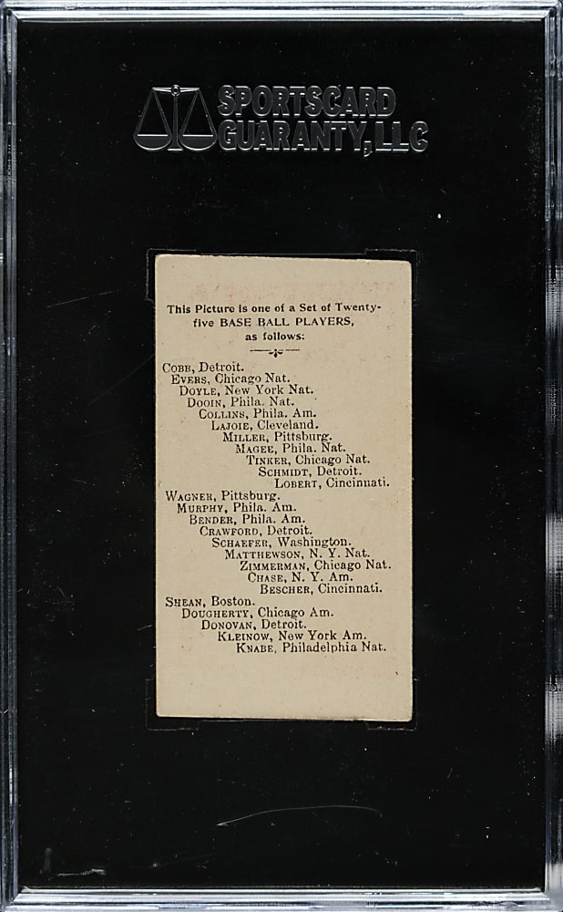 1909 E101 Anonymous "Set of 50" Joe Tinker SGC EX 60 - 1 of 1 - Highest Graded!