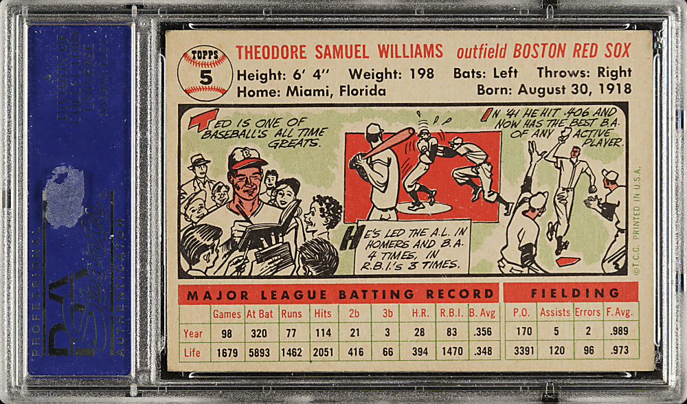 1956 Topps #5 Ted Williams White Back PSA NM-MT 8