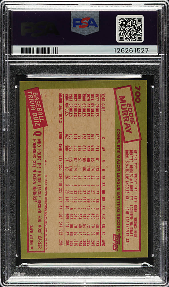 1985 Topps Mini Test #700 Eddie Murray PSA GEM MINT 10 - 1 of 1!