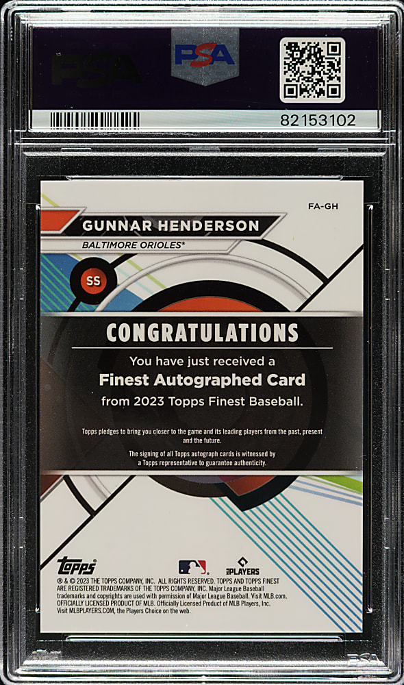2023 Topps Finest Autographs #FA-GH Gunnar Henderson Rookie Green Wave #41/99 PSA MINT 9