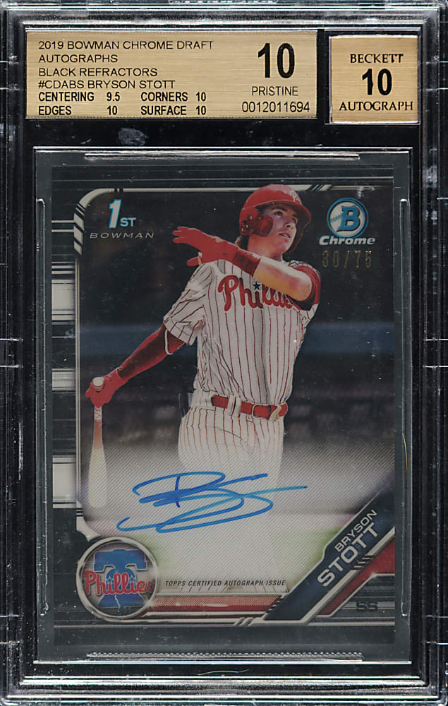2019 Bowman Chrome Draft Autograph #CDA-BS Bryson Stott Black Refractor #30/75 BGS GEM MINT 10 with GEM 10 Signature