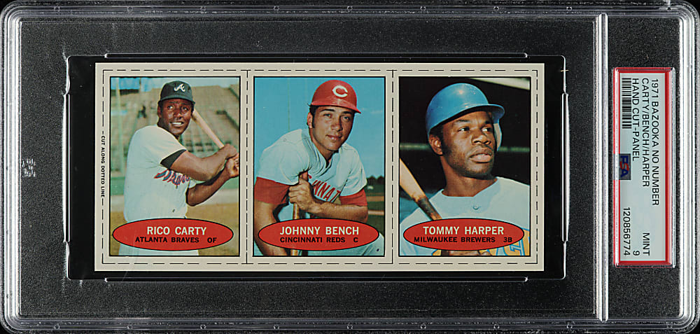 1971 Bazooka Unnumbered Panel Rico Carty/Johnny Bench/Tommy Harper PSA MINT 9