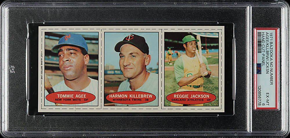 1971 Bazooka Unnumbered Panel Tommie Agee/Harmon Killebrew/Reggie Jackson PSA EX-MT 6