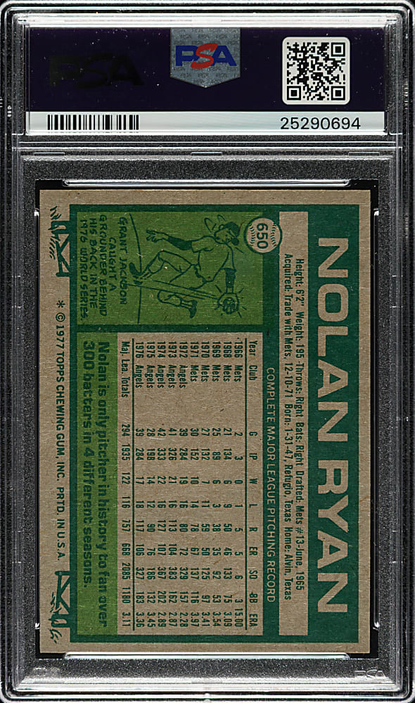 1977 Topps #650 Nolan Ryan PSA GEM MINT 10