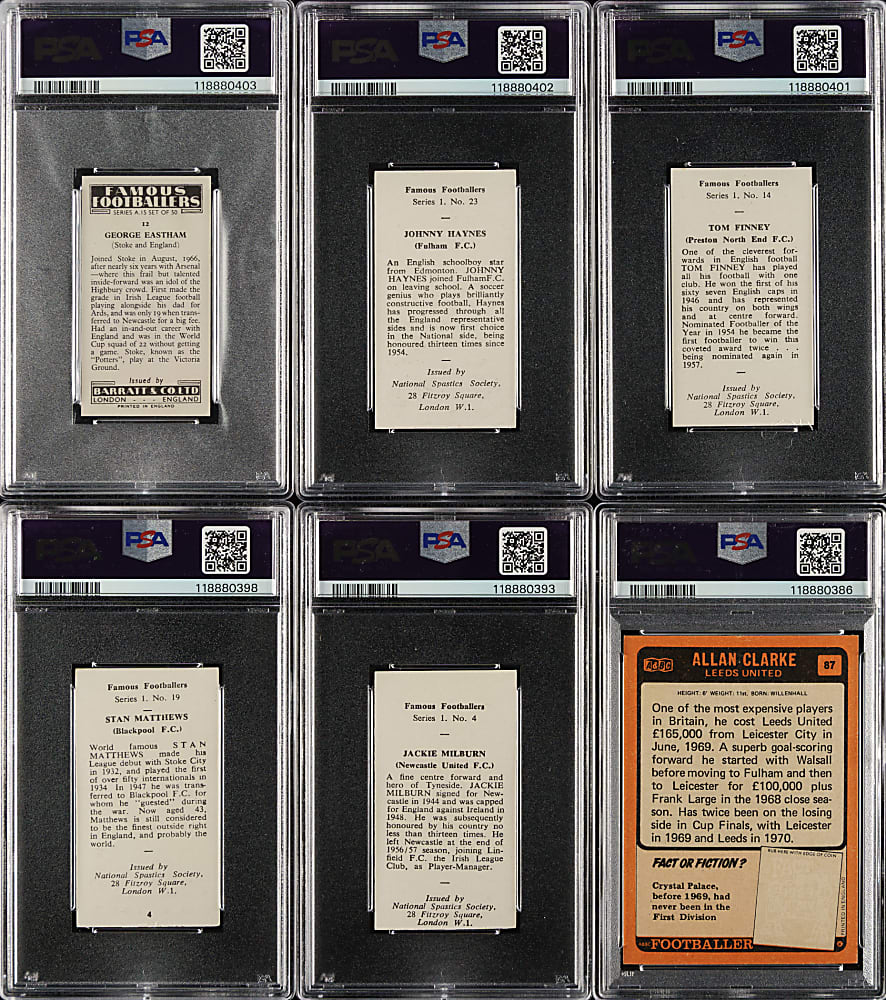 1958 to 1970 England Soccer Superstars PSA-Graded Collection (6) Including Stanley Matthews, Tom Finney, and Johnny Haynes